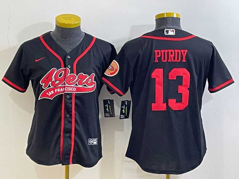 Womens San Francisco 49ers #13 Brock Purdy Black With Patch Cool Base Stitched Baseball Jersey